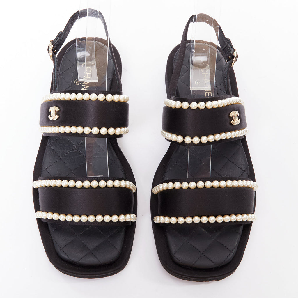 Women's Chanel Pearl Embellished Satin Sandals