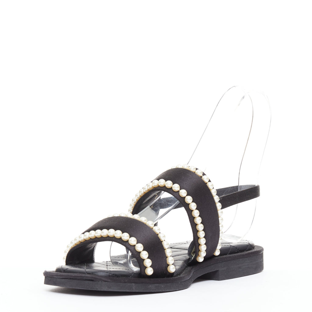 Women's Chanel Pearl Embellished Satin Sandals