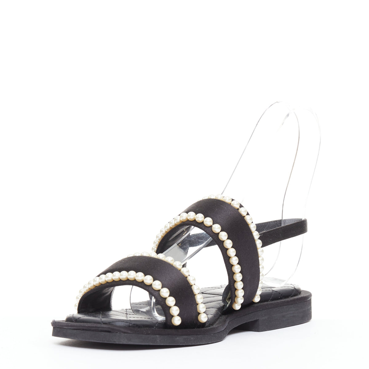 Women's Chanel Pearl Embellished Satin Sandals