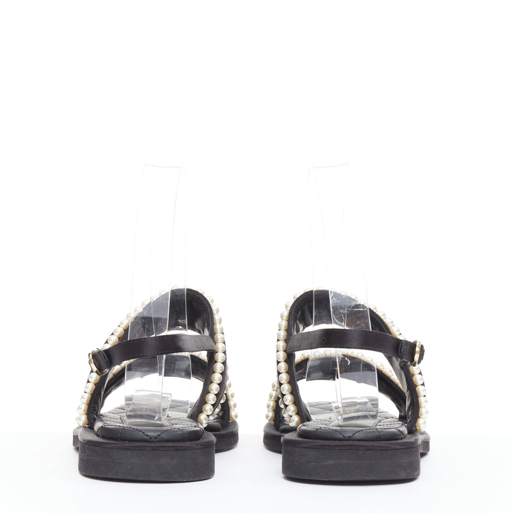 Women's Chanel Pearl Embellished Satin Sandals