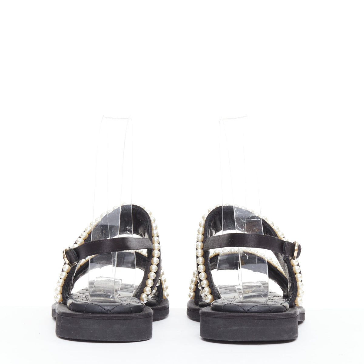 Women's Chanel Pearl Embellished Satin Sandals