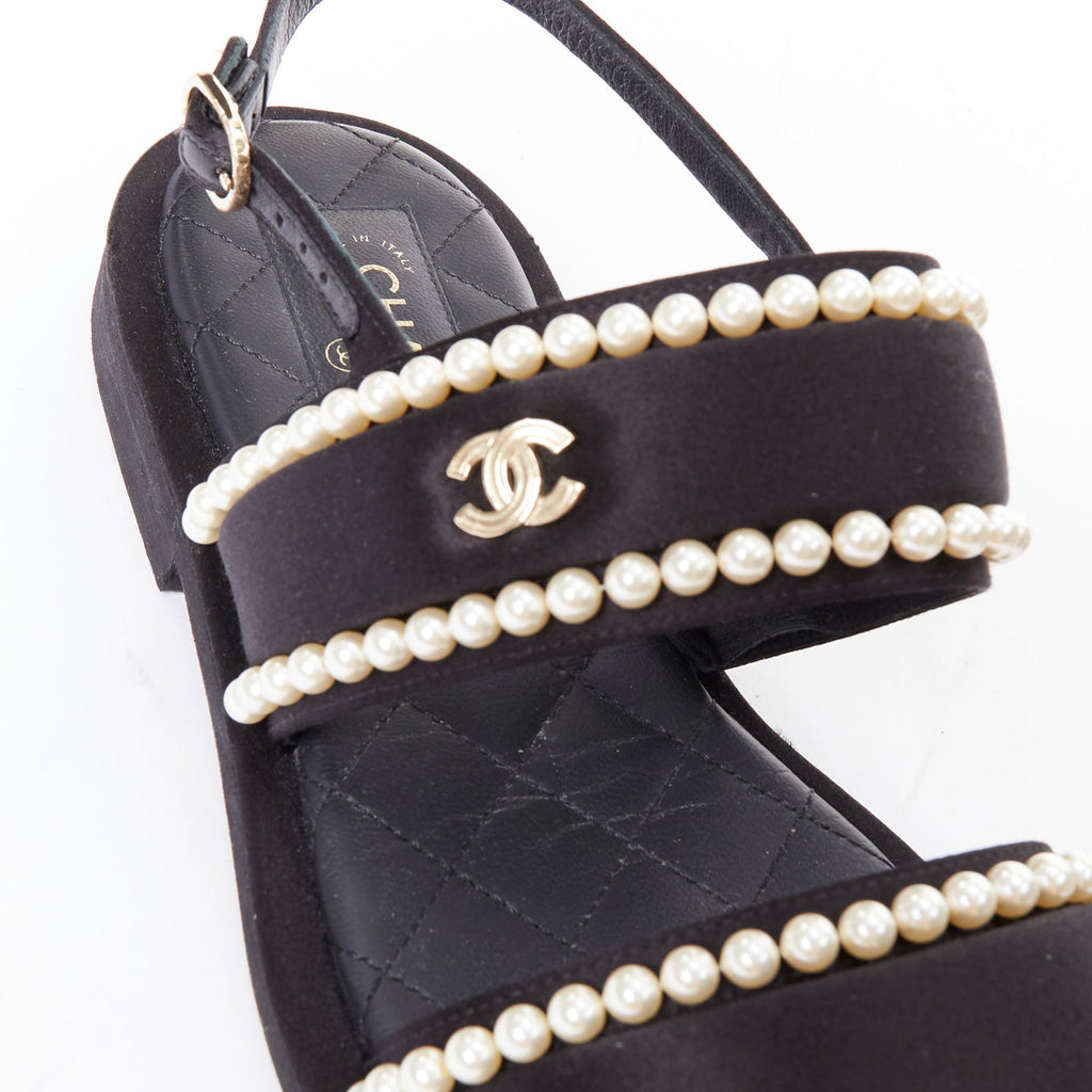 Women's Chanel Pearl Embellished Satin Sandals
