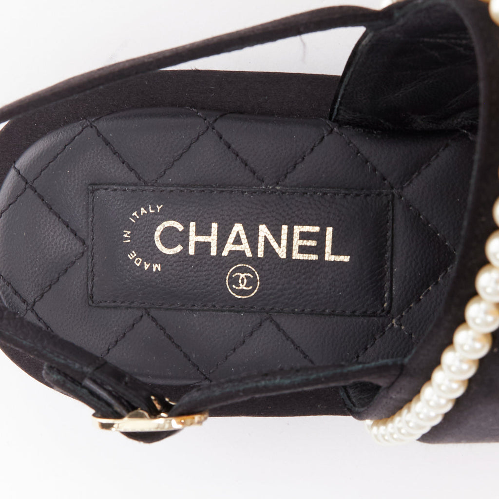 Women's Chanel Pearl Embellished Satin Sandals