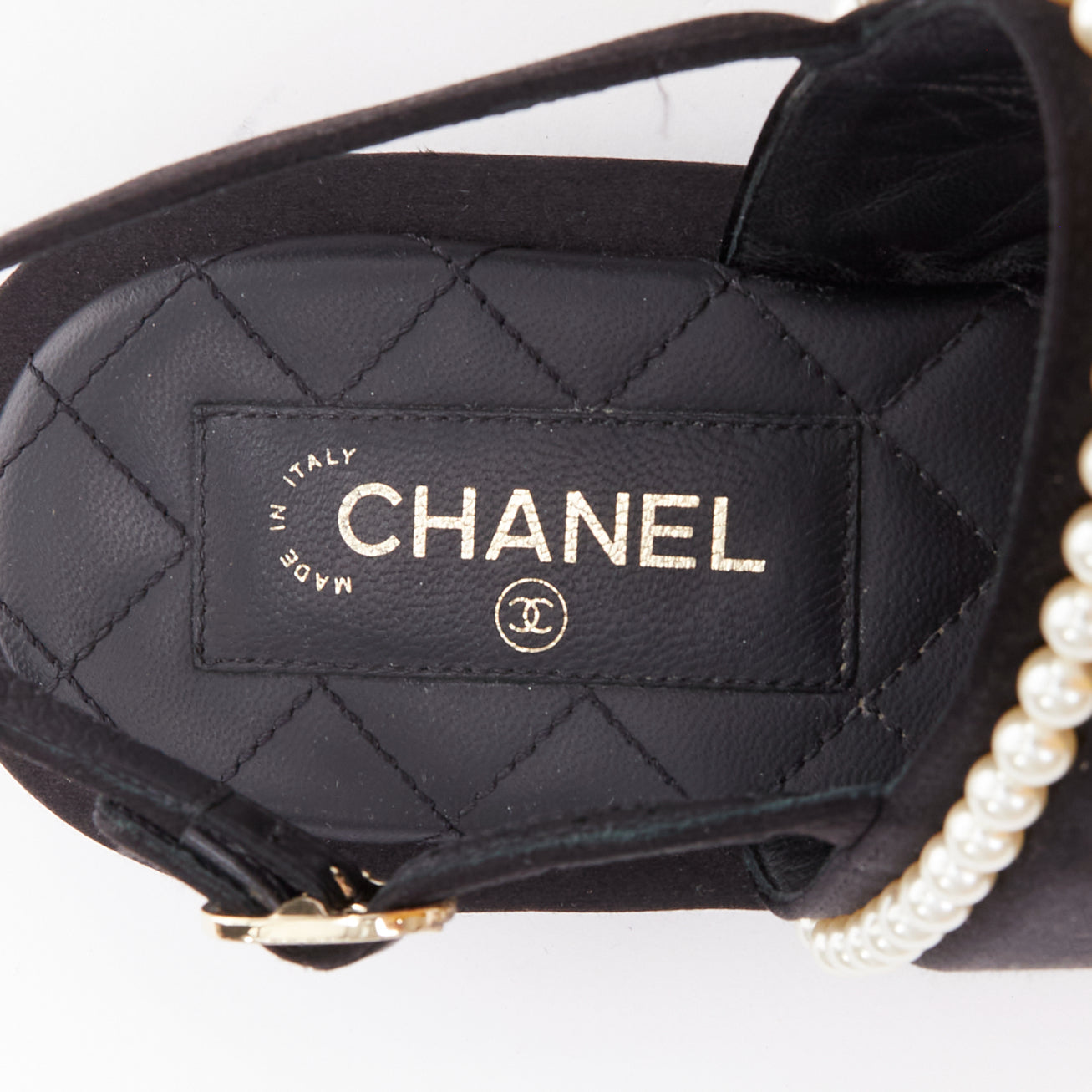 Women's Chanel Pearl Embellished Satin Sandals