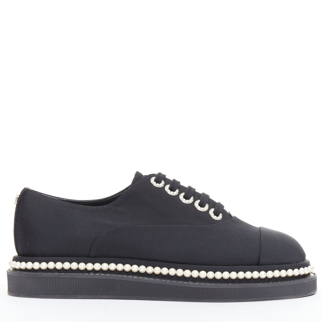 Women's Chanel Canvas Pearl Trim Oxfords
