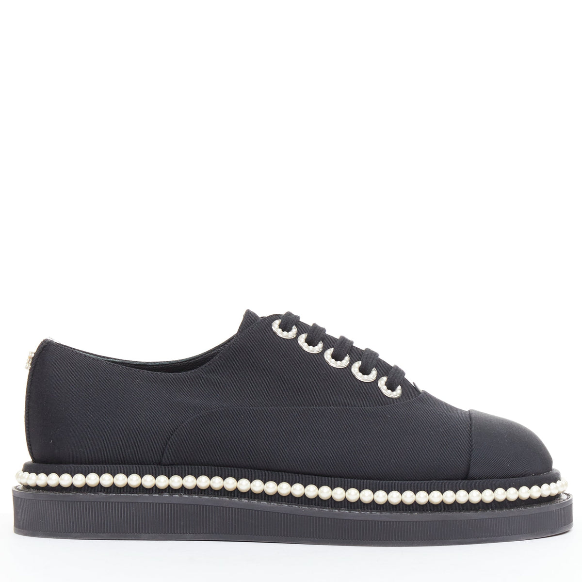 Women's Chanel Canvas Pearl Trim Oxfords
