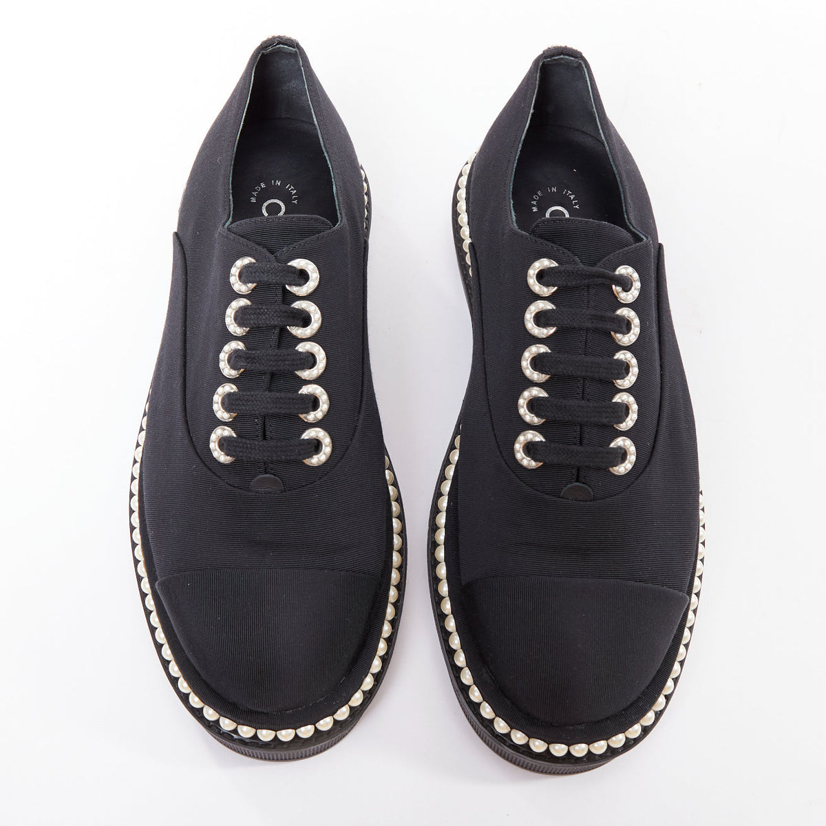 Women's Chanel Canvas Pearl Trim Oxfords