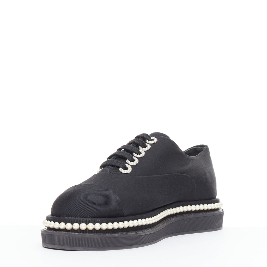 Women's Chanel Canvas Pearl Trim Oxfords
