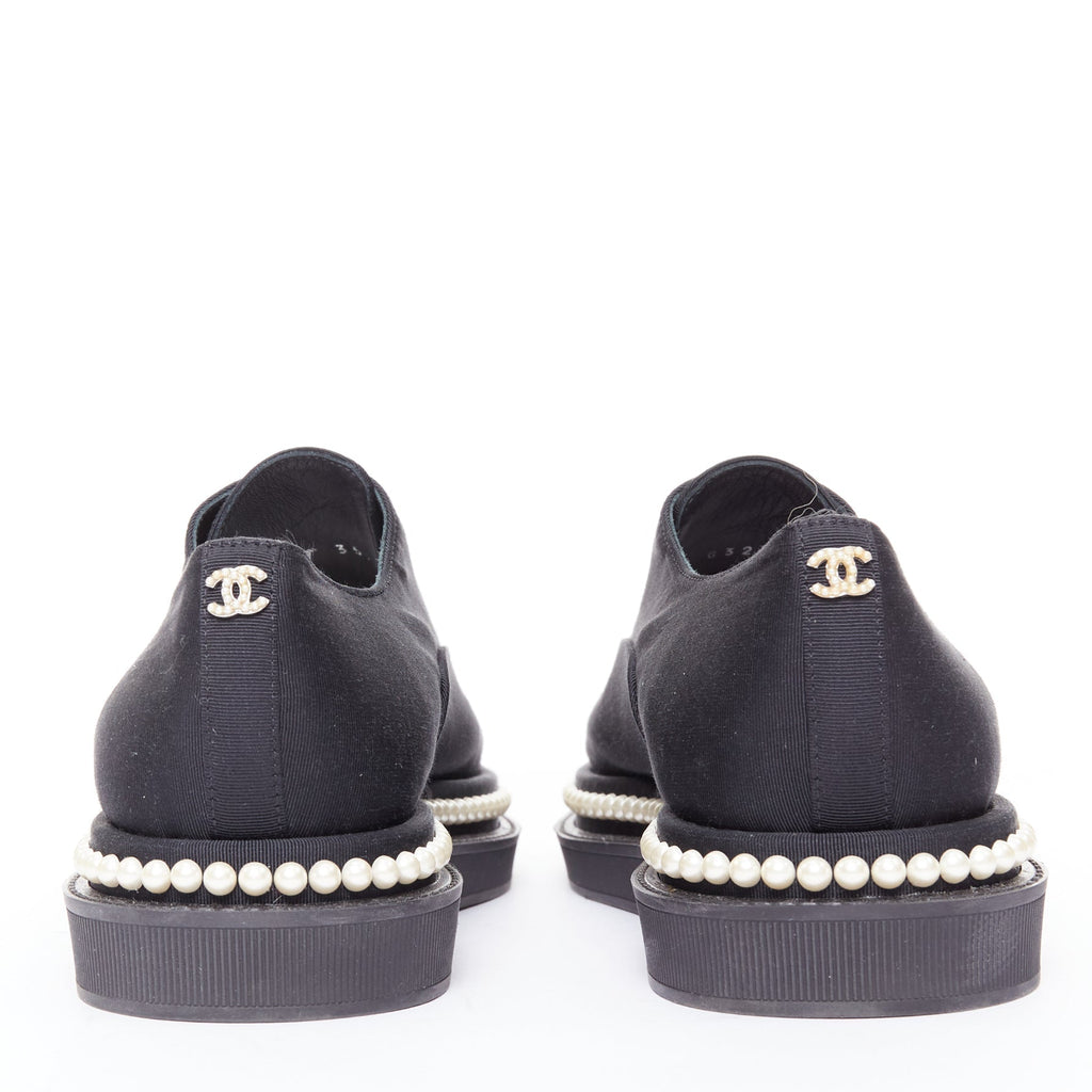 Women's Chanel Canvas Pearl Trim Oxfords