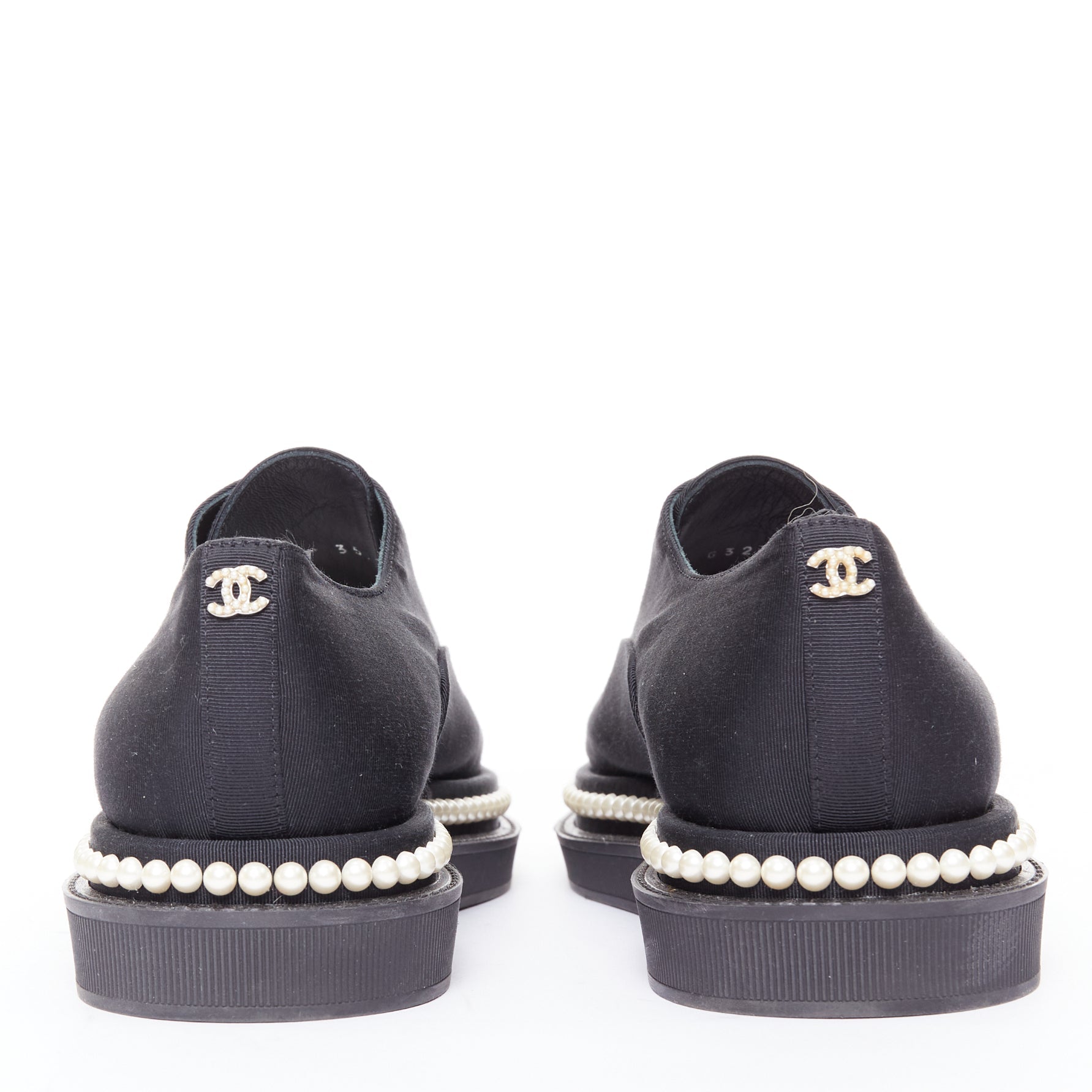 Women's Chanel Canvas Pearl Trim Oxfords