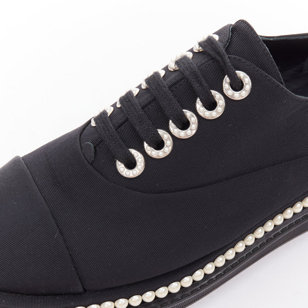 Women's Chanel Canvas Pearl Trim Oxfords