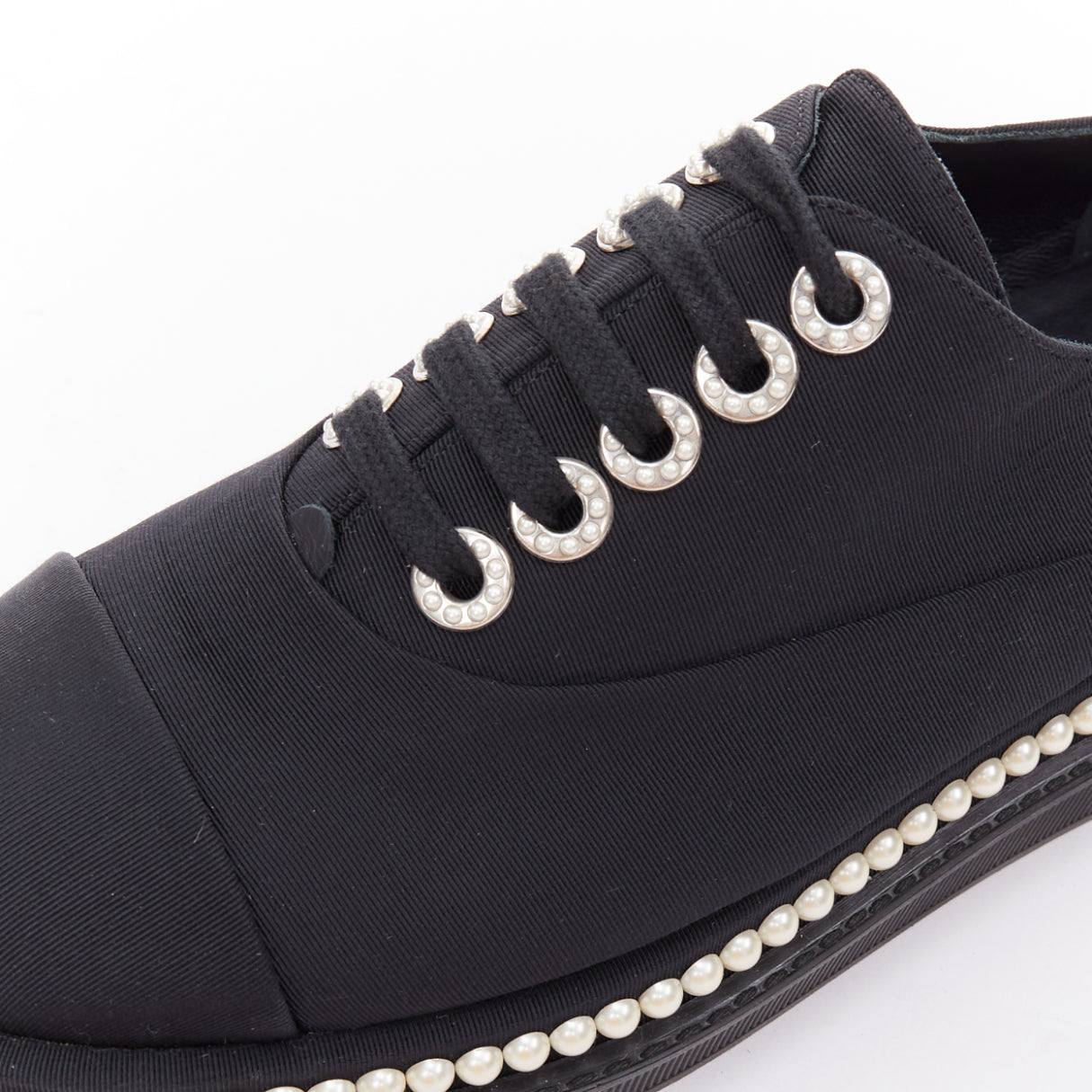 Women's Chanel Canvas Pearl Trim Oxfords