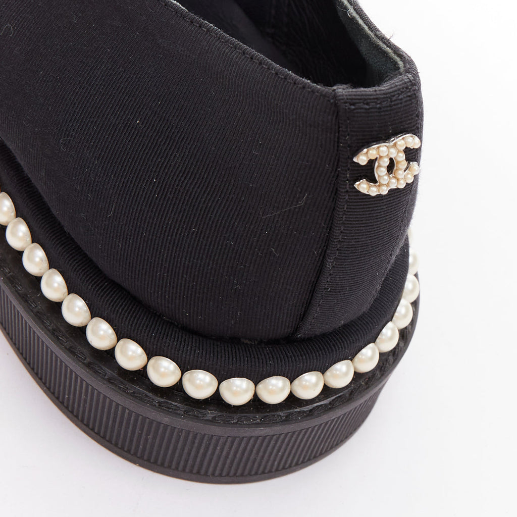Women's Chanel Canvas Pearl Trim Oxfords