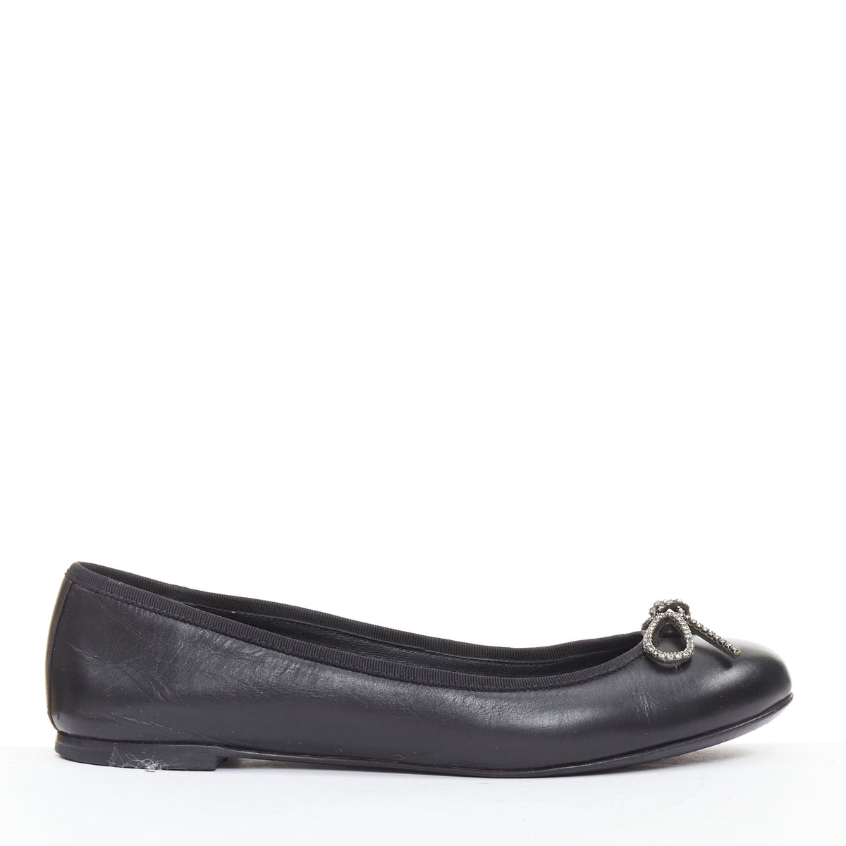 Women's Saint Laurent Leather Crystal Bow Ballet Flats