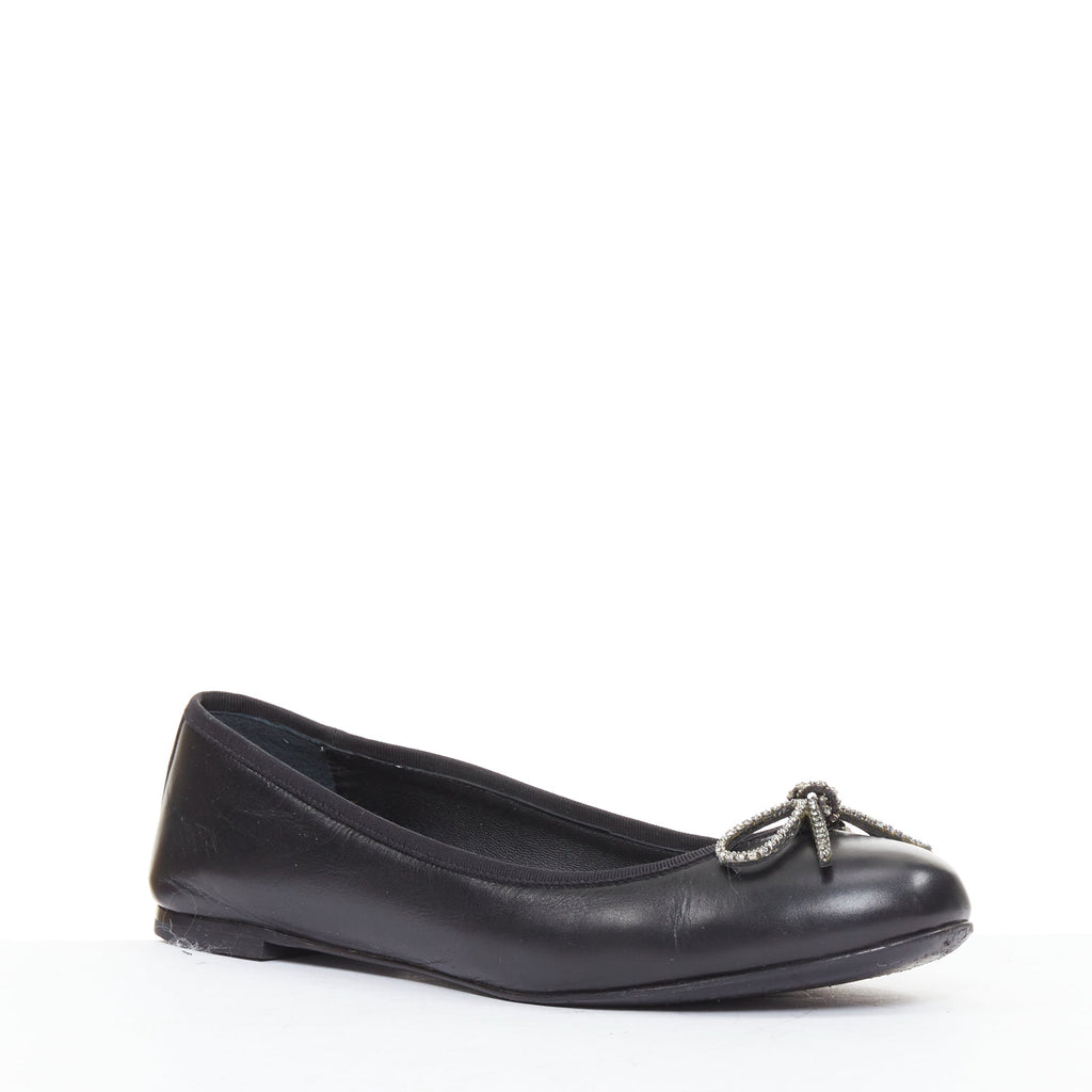 Women's Saint Laurent Leather Crystal Bow Ballet Flats
