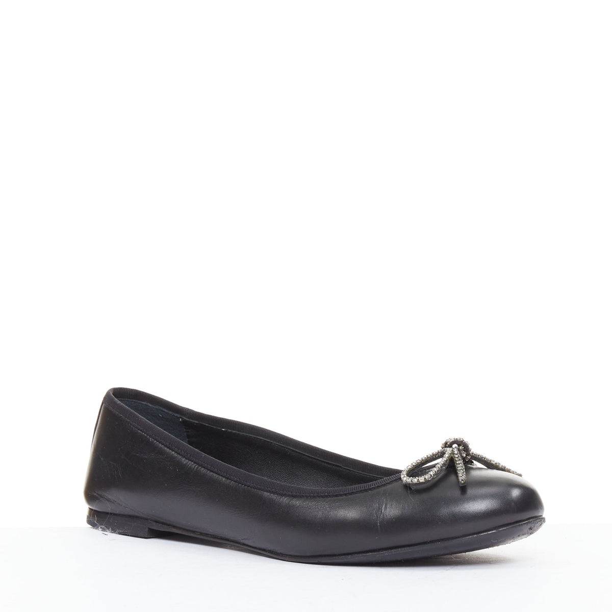 Women's Saint Laurent Leather Crystal Bow Ballet Flats