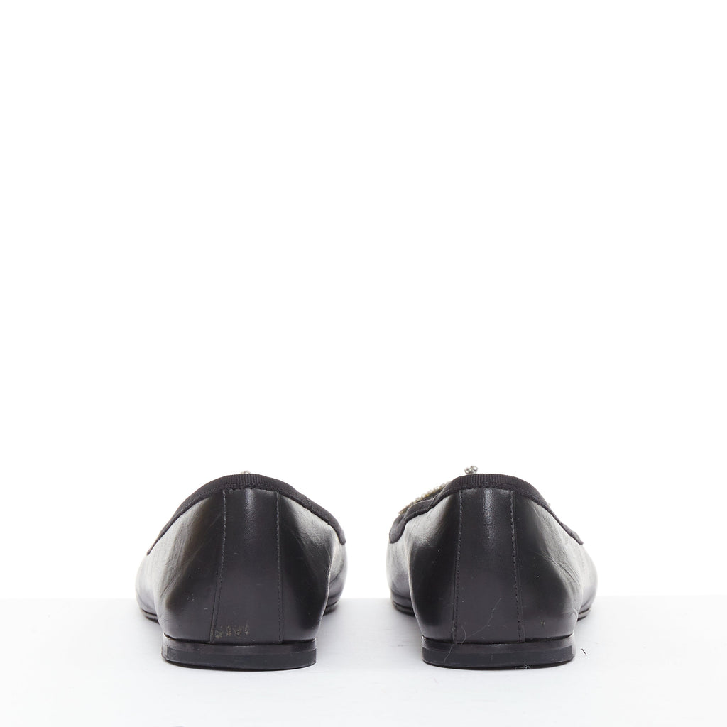 Women's Saint Laurent Leather Crystal Bow Ballet Flats