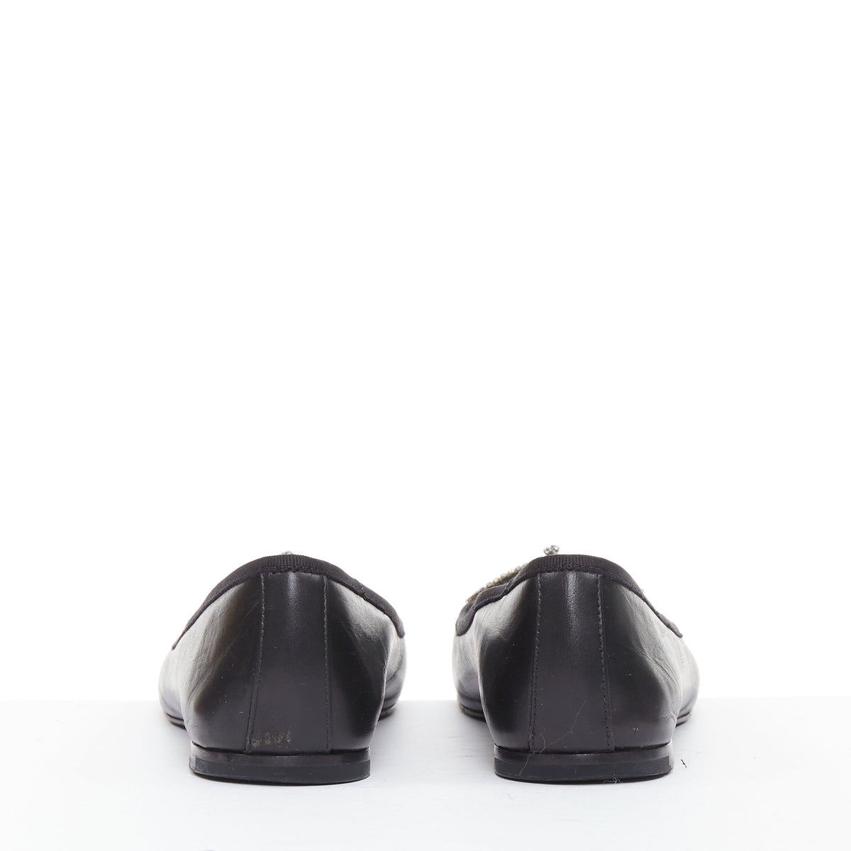 Women's Saint Laurent Leather Crystal Bow Ballet Flats