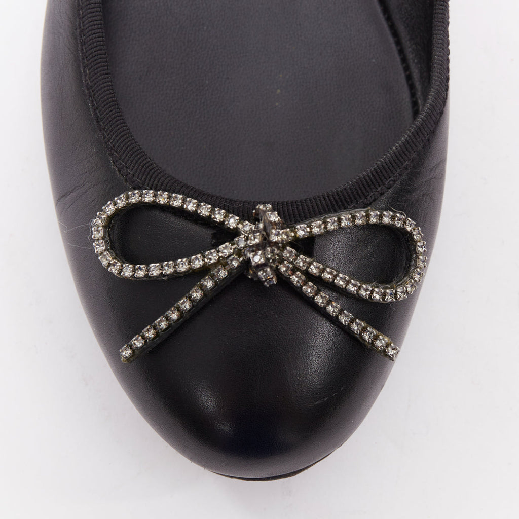 Women's Saint Laurent Leather Crystal Bow Ballet Flats