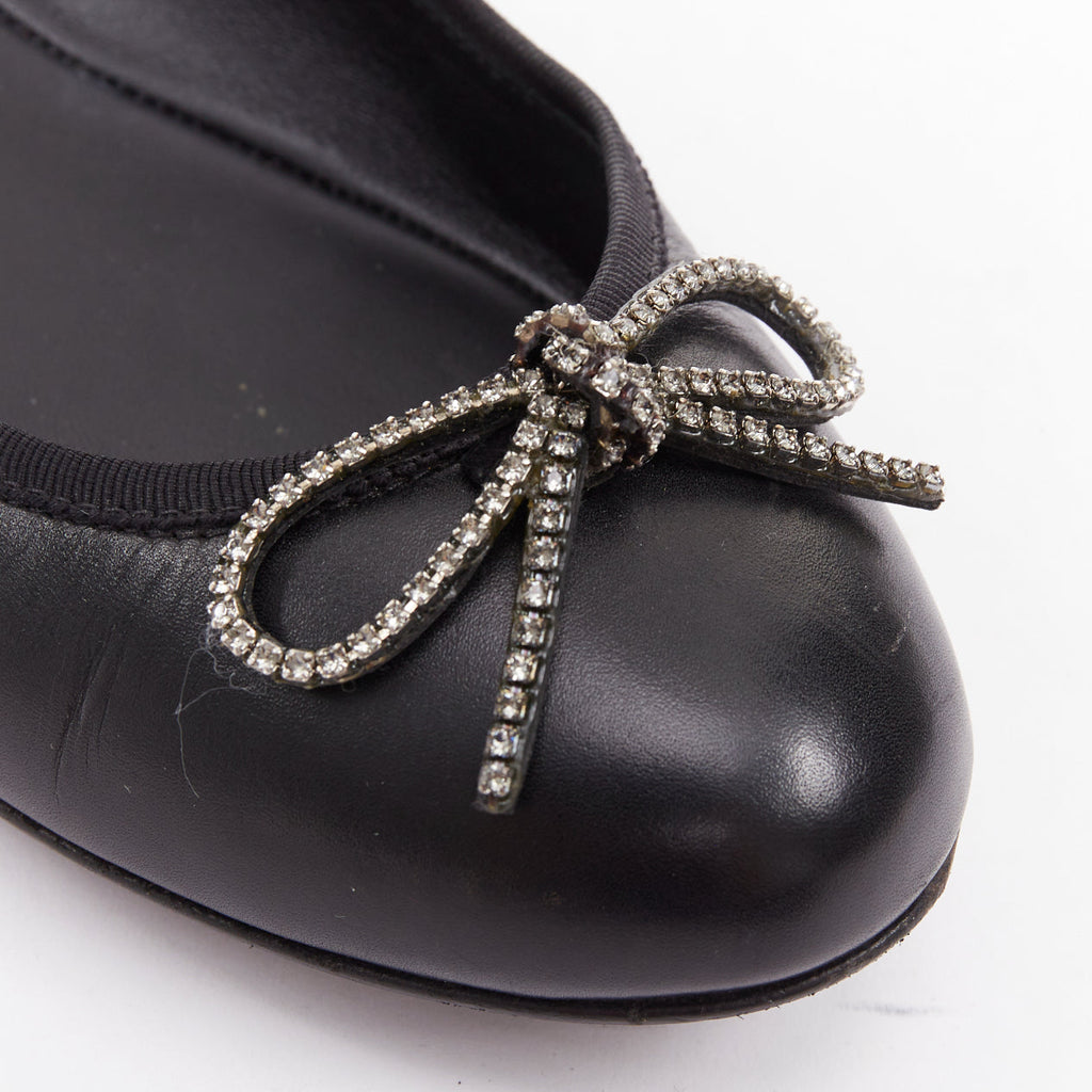 Women's Saint Laurent Leather Crystal Bow Ballet Flats