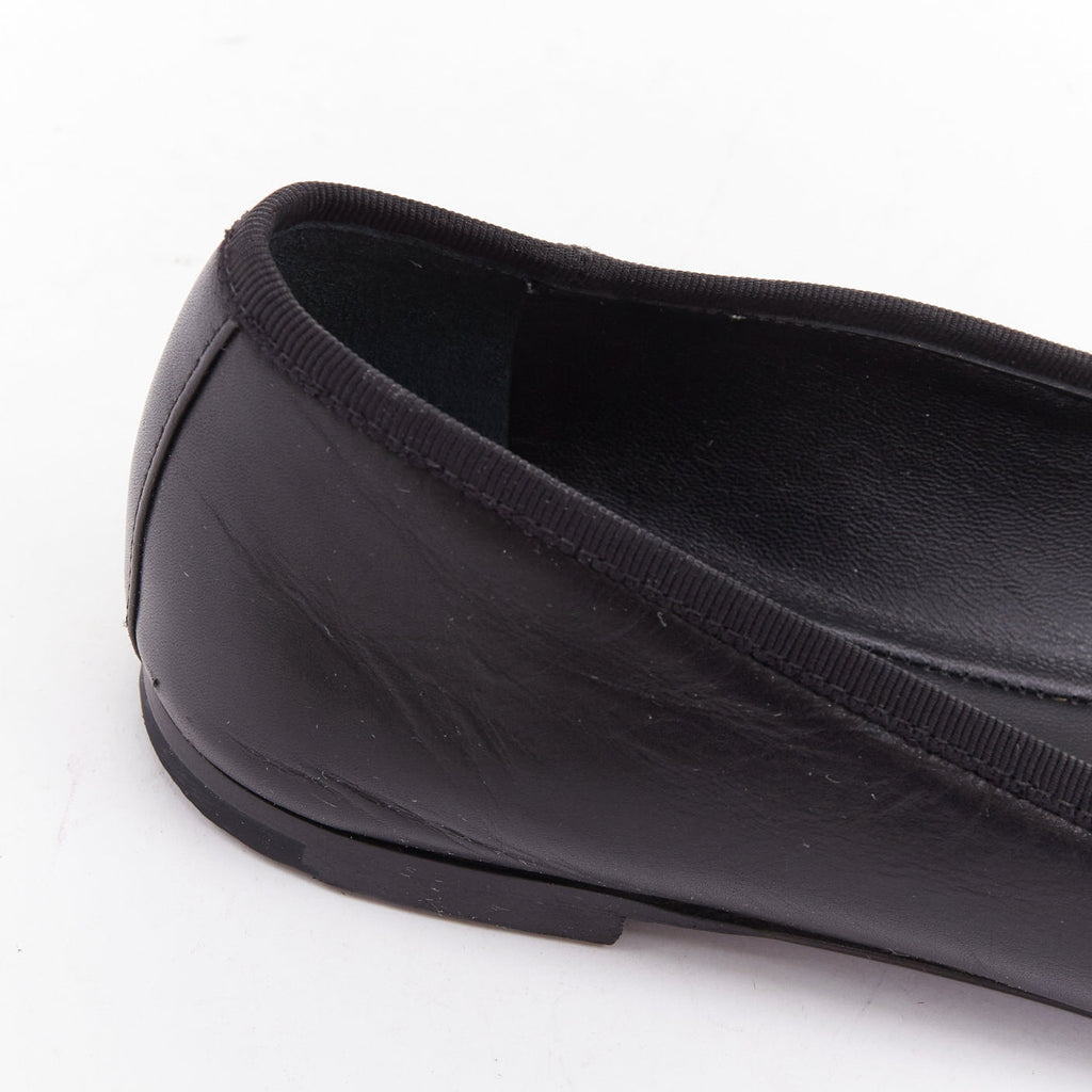 Women's Saint Laurent Leather Crystal Bow Ballet Flats