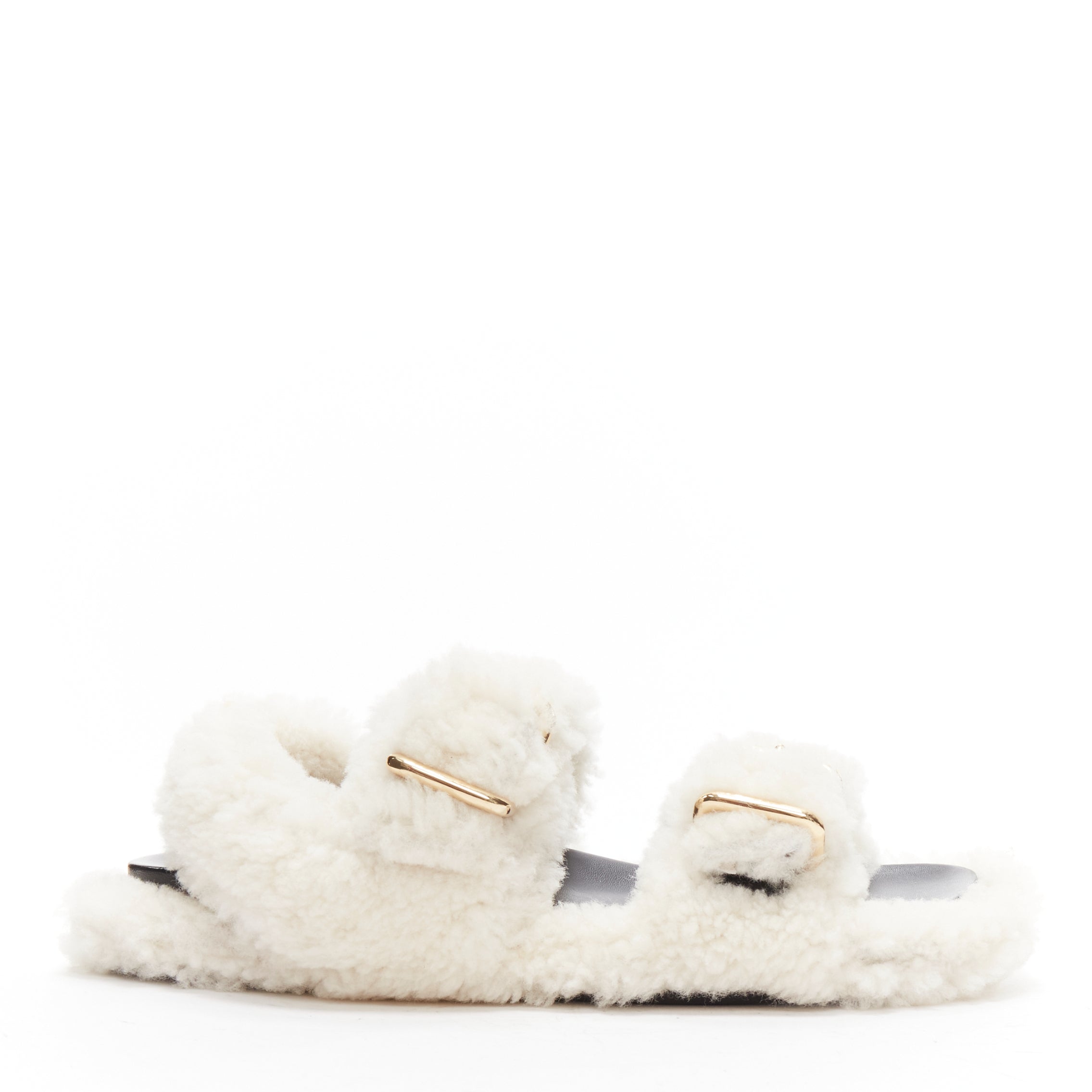 Women's Marni White Shearling Flat Sandals