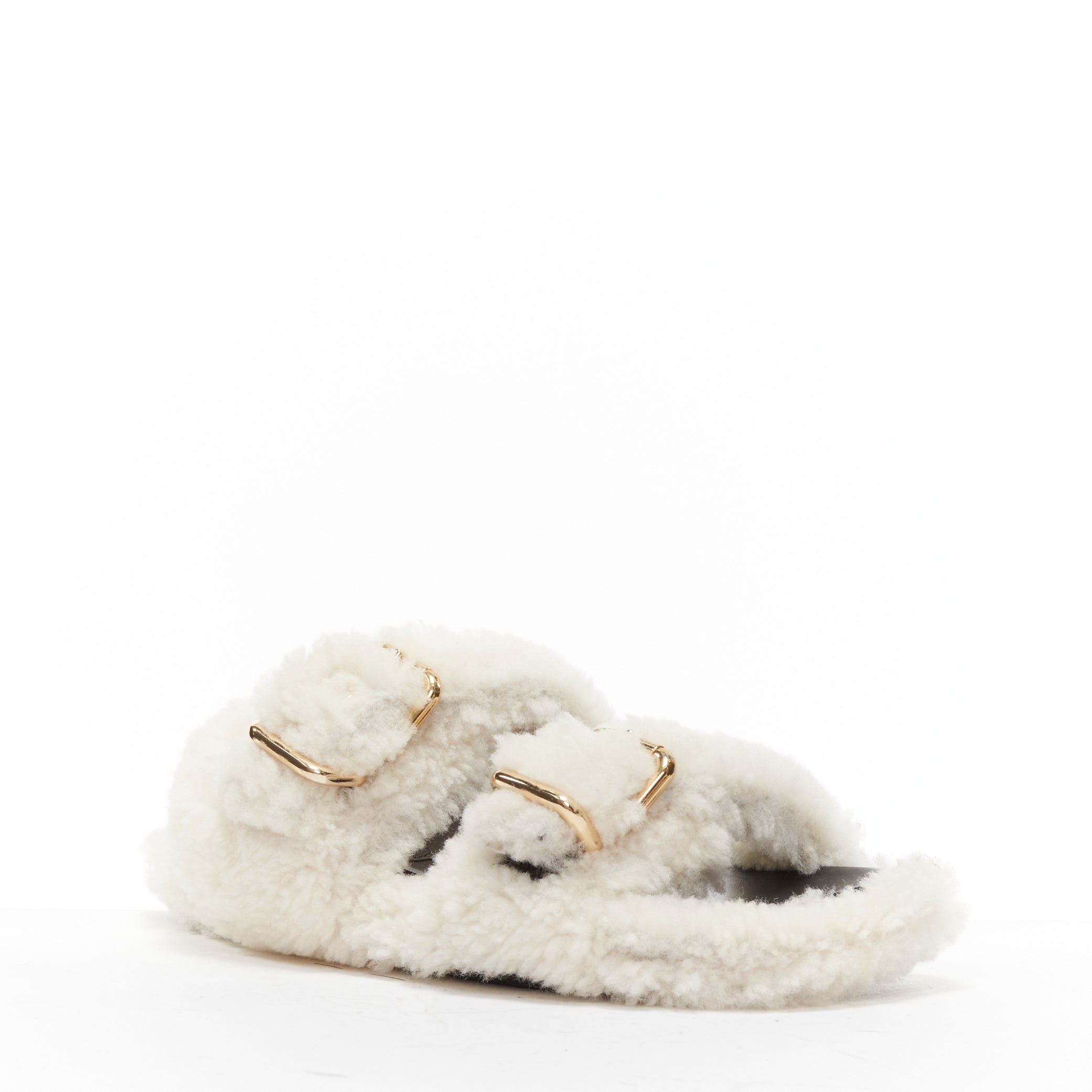 Women's Marni White Shearling Flat Sandals