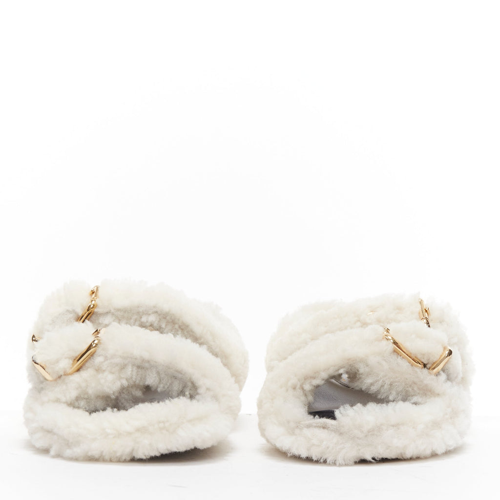 Women's Marni White Shearling Flat Sandals