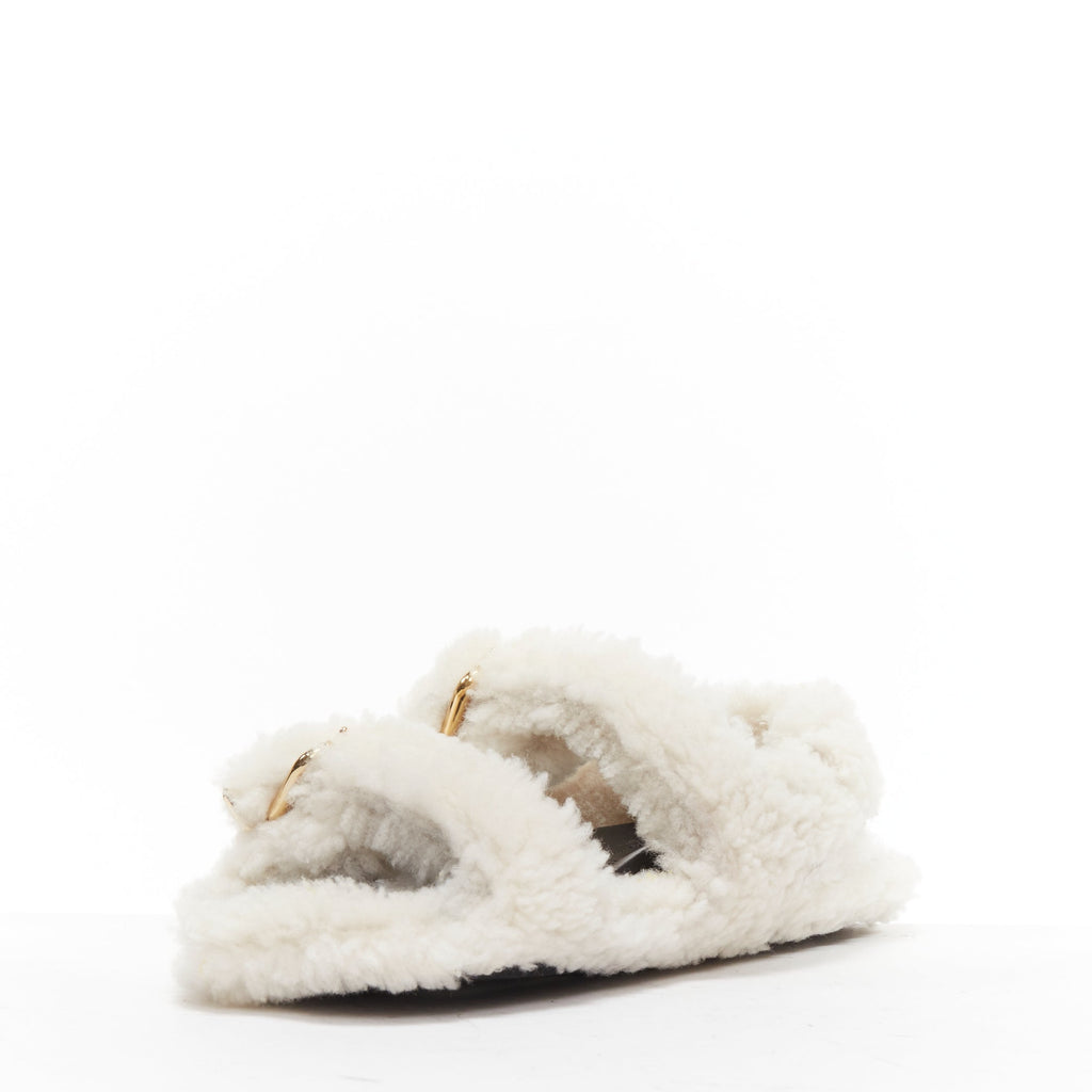Women's Marni White Shearling Flat Sandals
