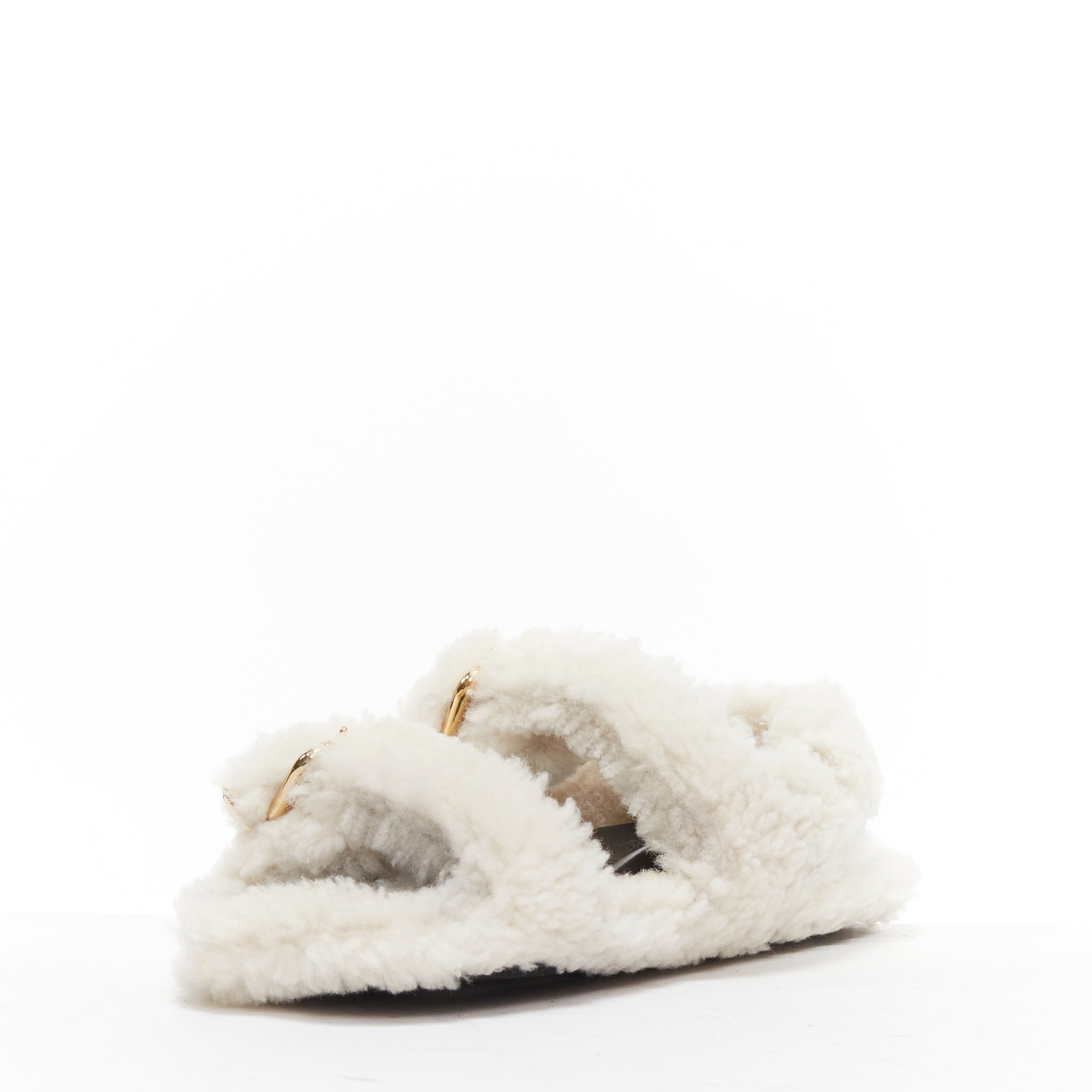Women's Marni White Shearling Flat Sandals