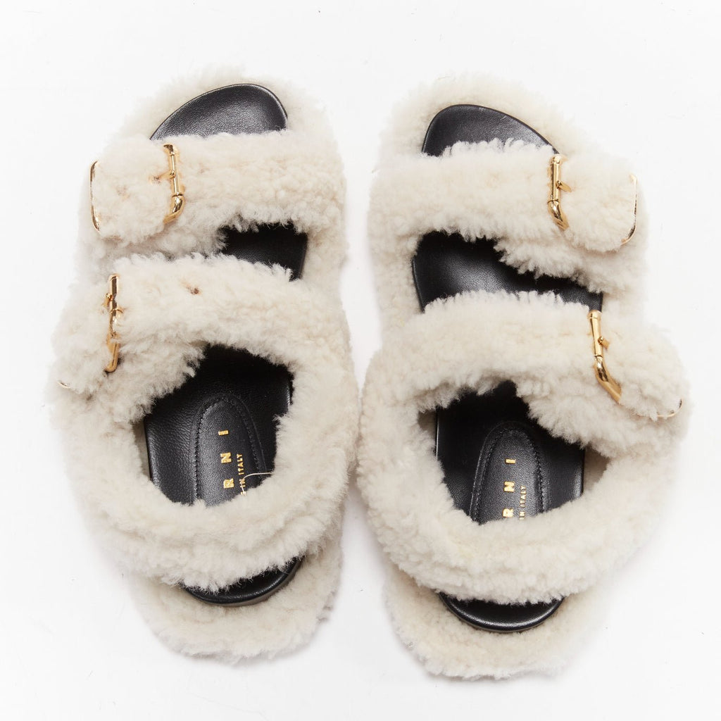 Women's Marni White Shearling Flat Sandals