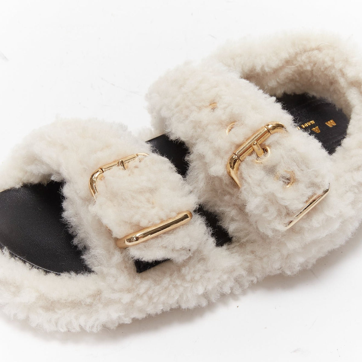 Women's Marni White Shearling Flat Sandals