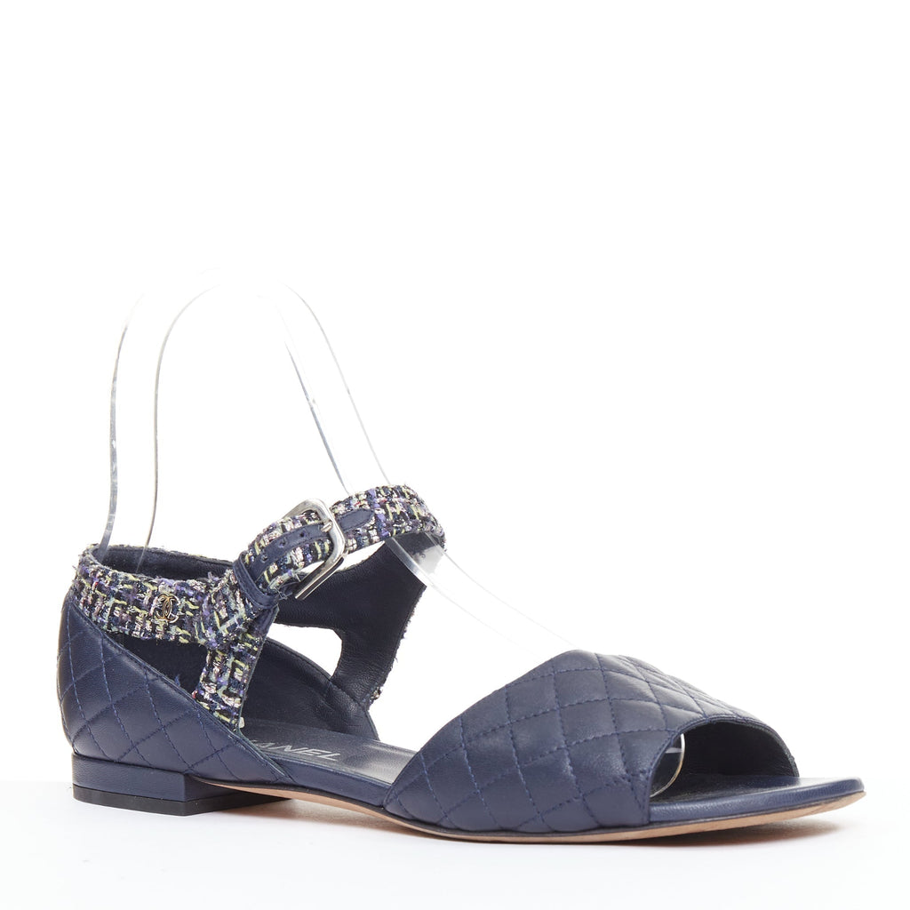 Women's Chanel Quilted Lambskin Tweed Sandals