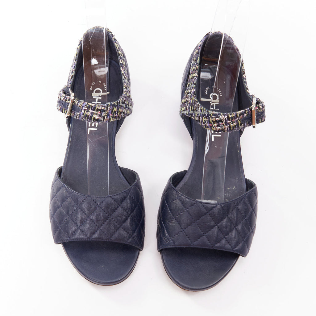 Women's Chanel Quilted Lambskin Tweed Sandals