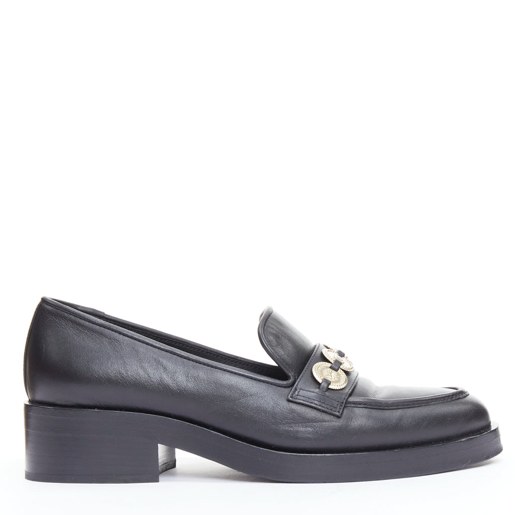 Women's Chanel Leather Gold Logo Loafers