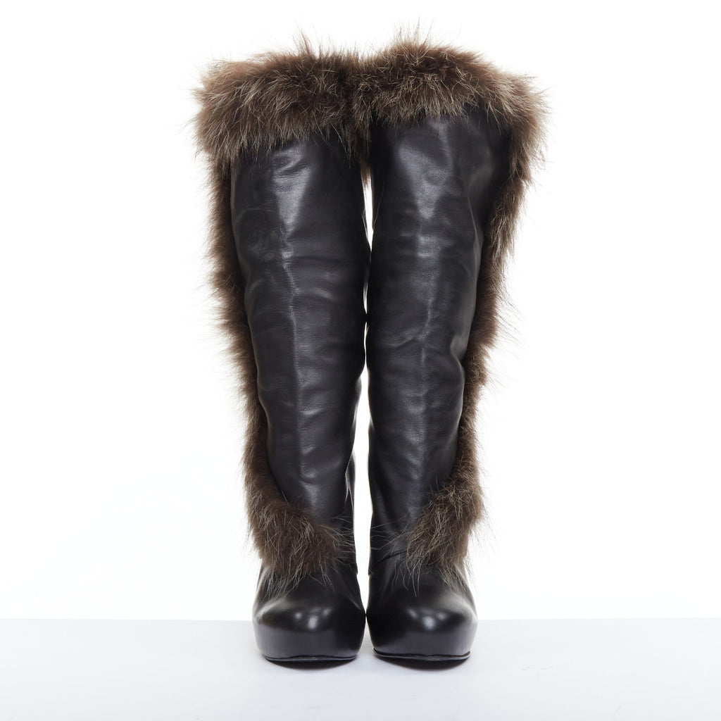 Women's Hermes Leather Fur Lined Boots