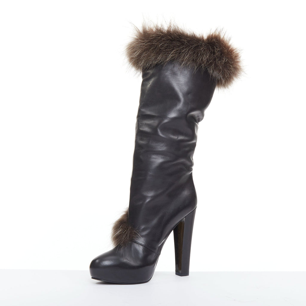 Women's Hermes Leather Fur Lined Boots