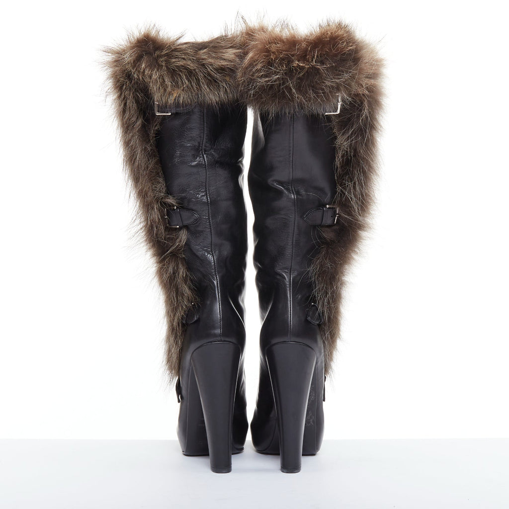 Women's Hermes Leather Fur Lined Boots