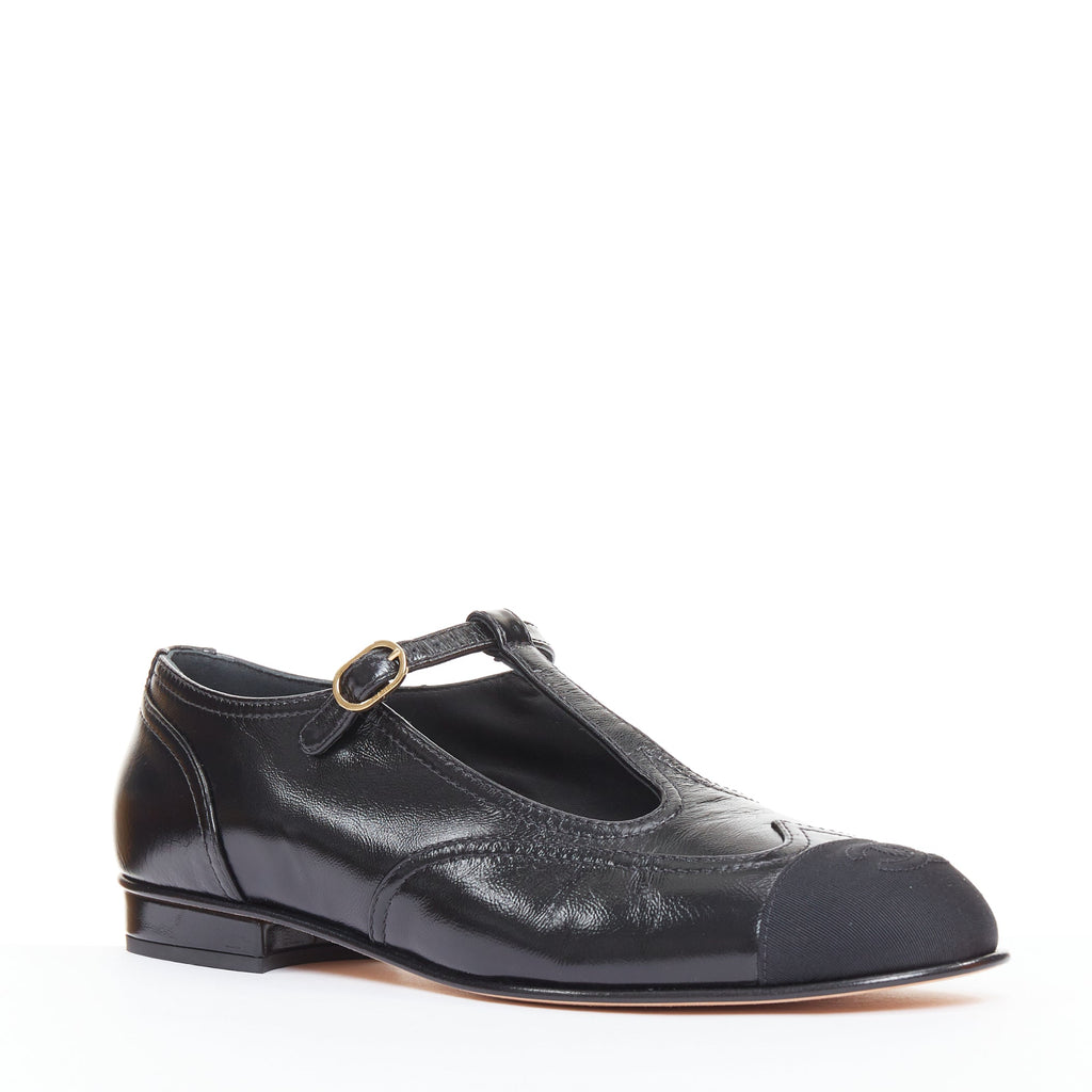 Women's Chanel Leather Grosgrain T-Strap Flats