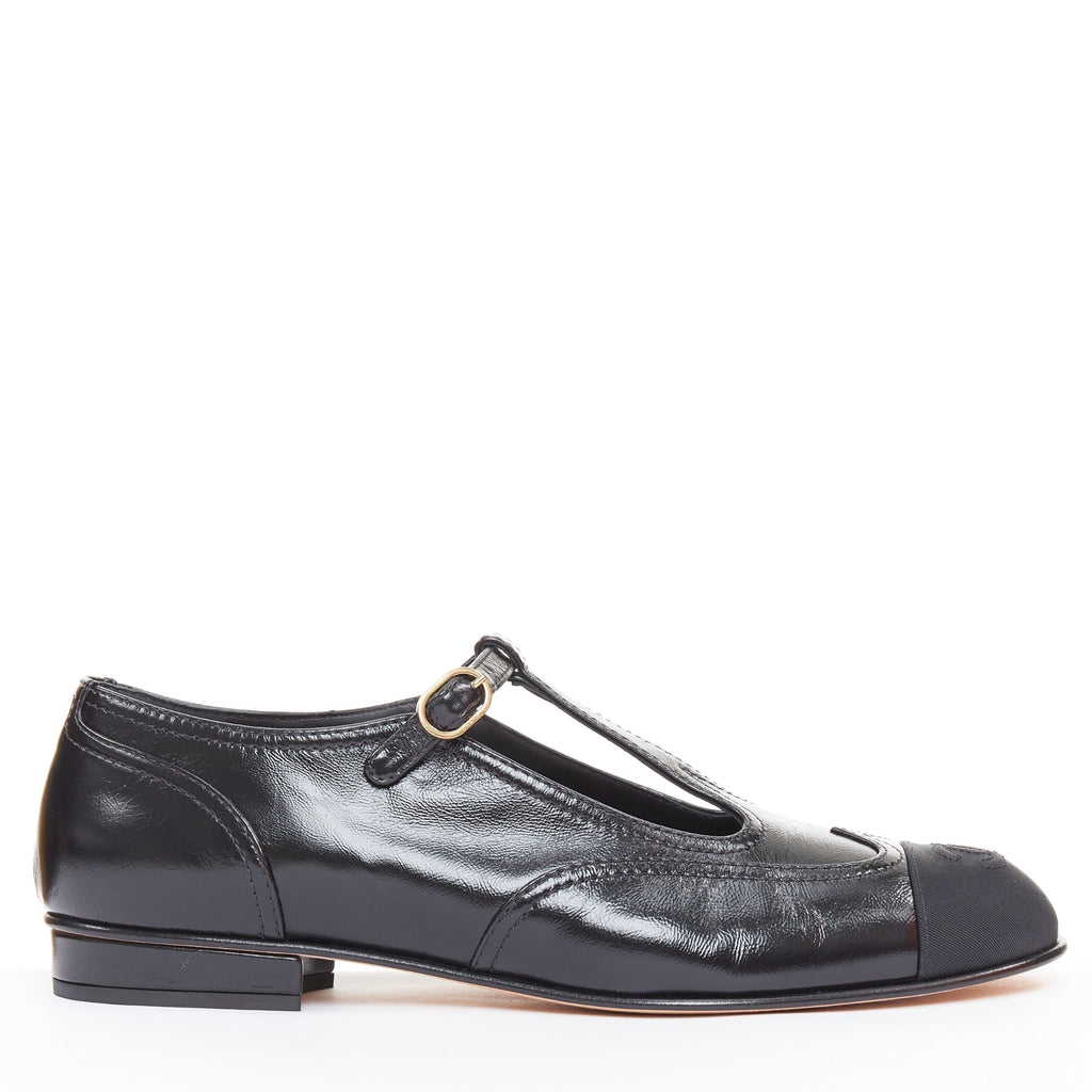 Women's Chanel Leather Grosgrain T-Strap Flats