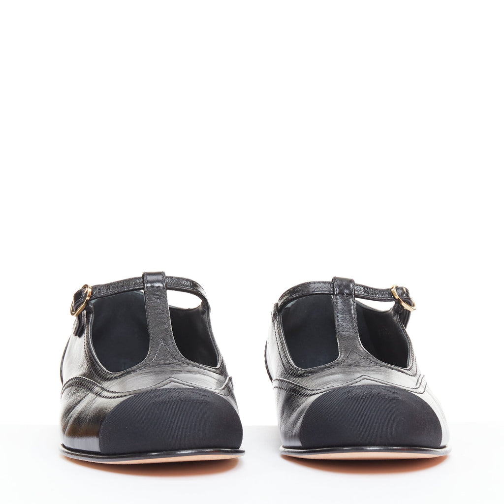 Women's Chanel Leather Grosgrain T-Strap Flats