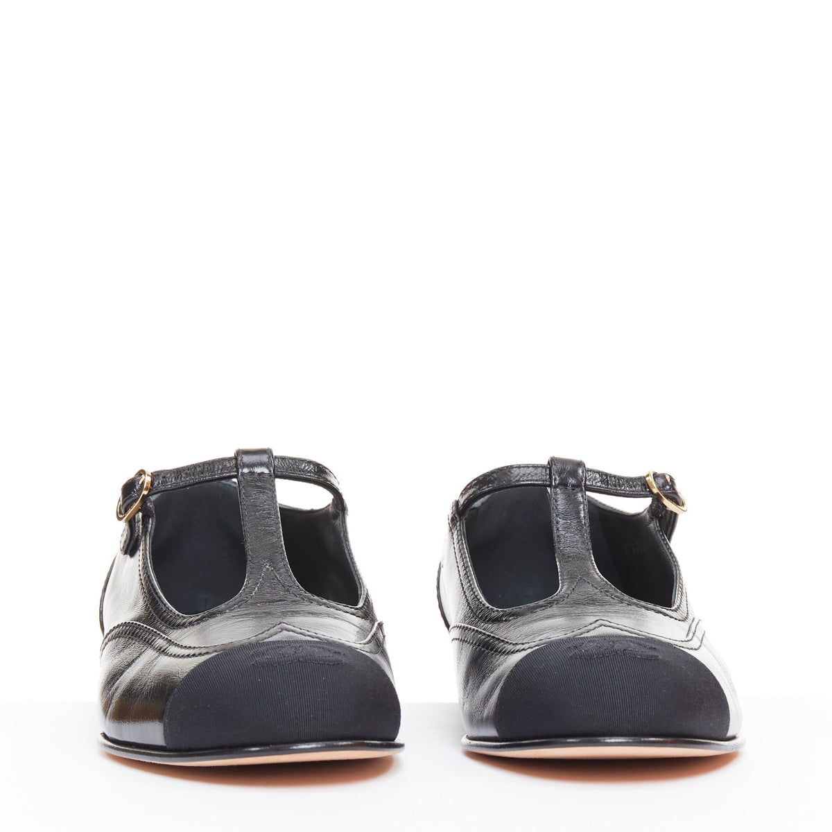 Women's Chanel Leather Grosgrain T-Strap Flats
