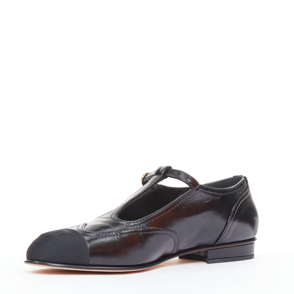 Women's Chanel Leather Grosgrain T-Strap Flats