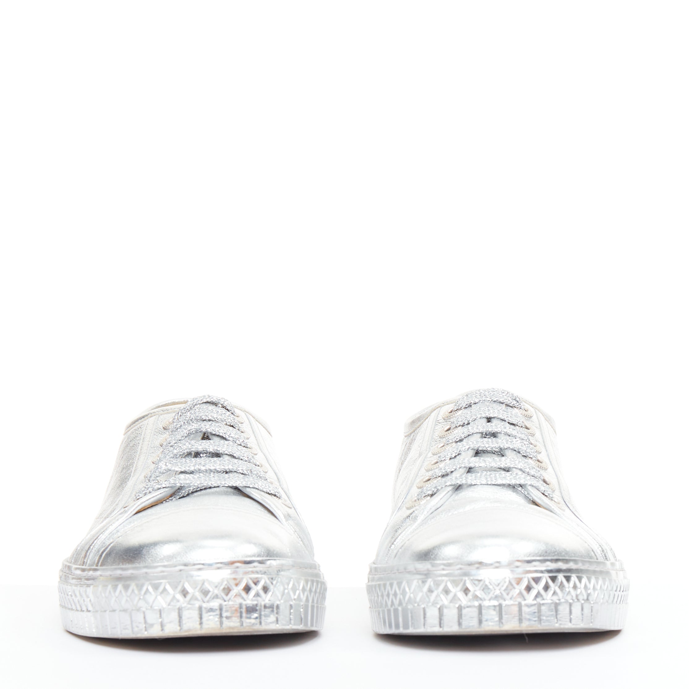 Women's Chanel Leather Glitter Sneakers