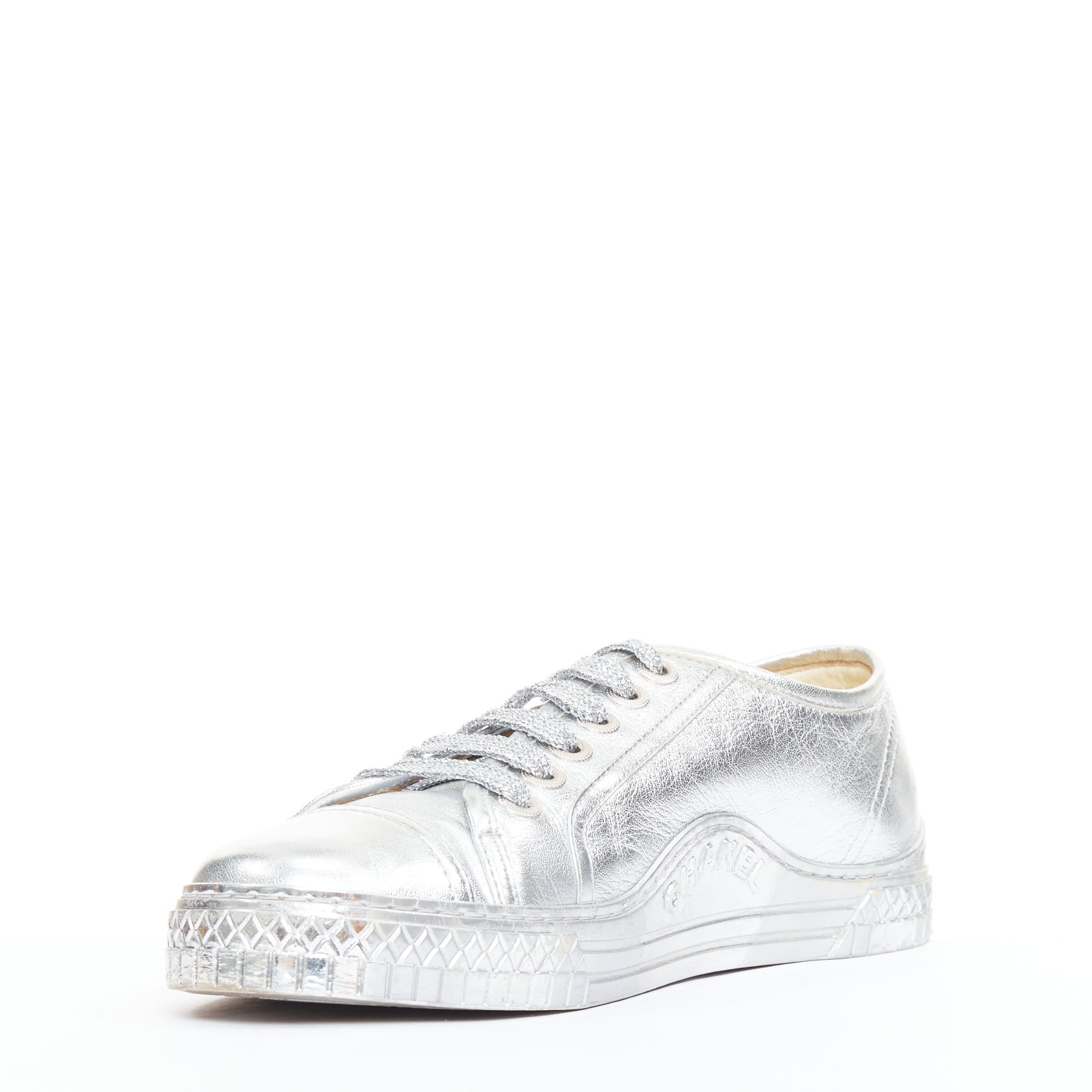 Women's Chanel Leather Glitter Sneakers
