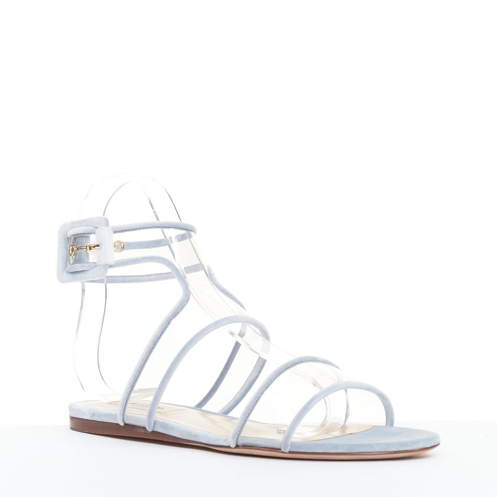 Women's Valentino Velvet Trim Clear PVC Strappy Sandals