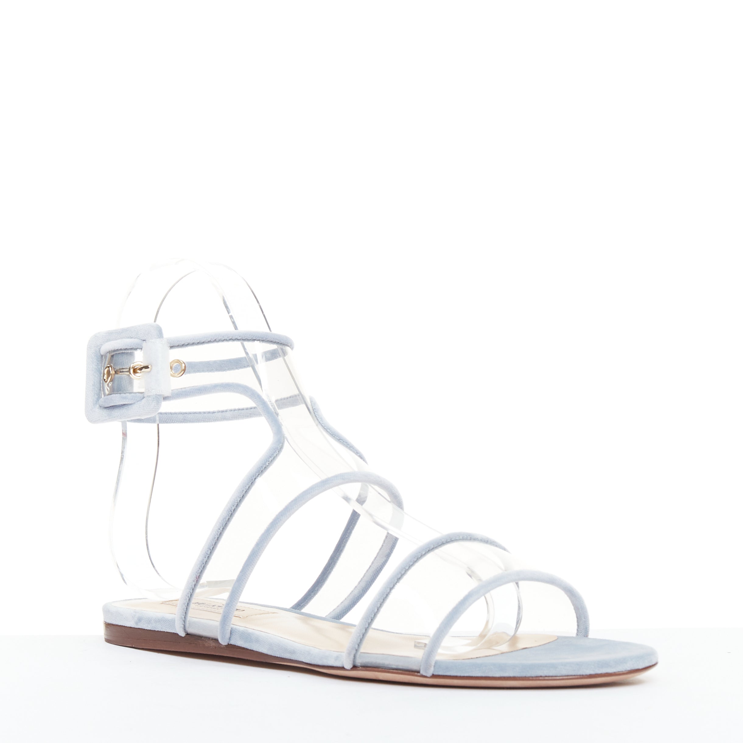 Women's Valentino Velvet Trim Clear PVC Strappy Sandals
