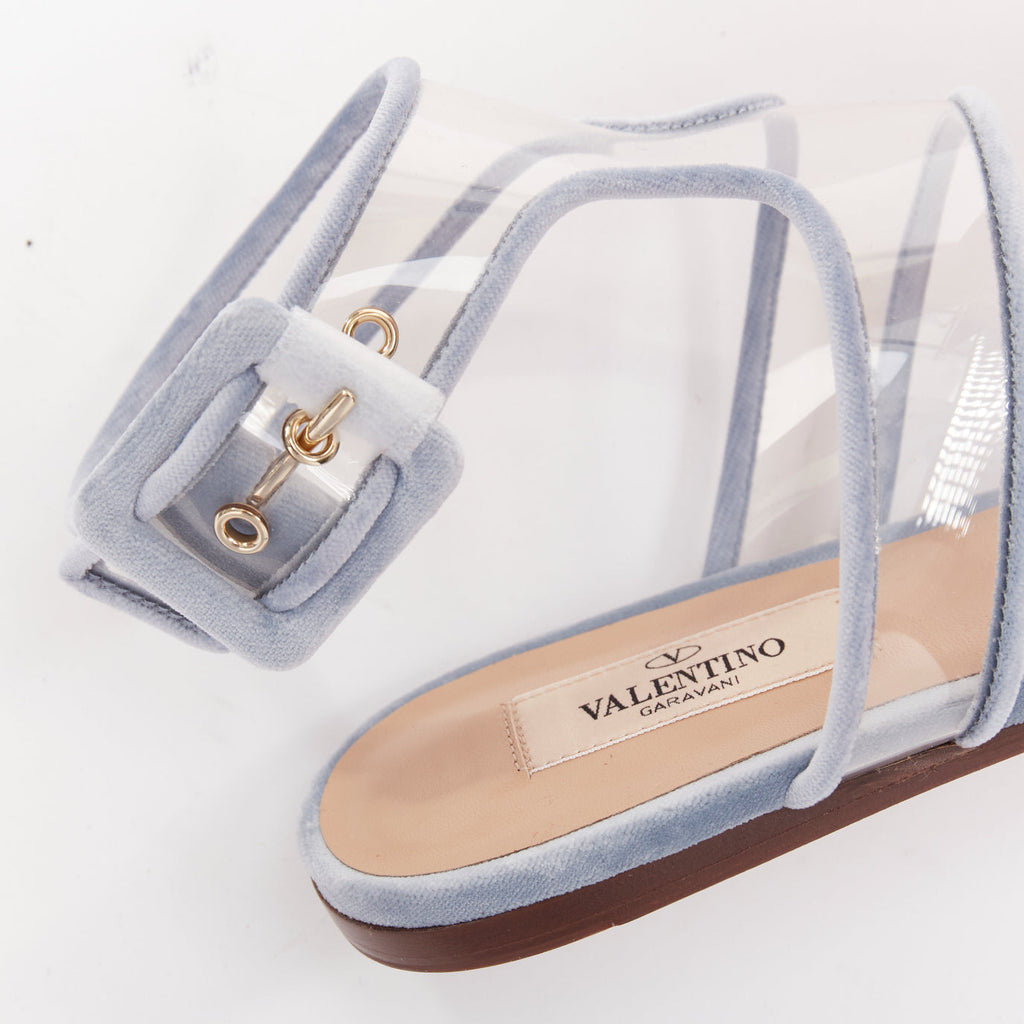 Women's Valentino Velvet Trim Clear PVC Strappy Sandals