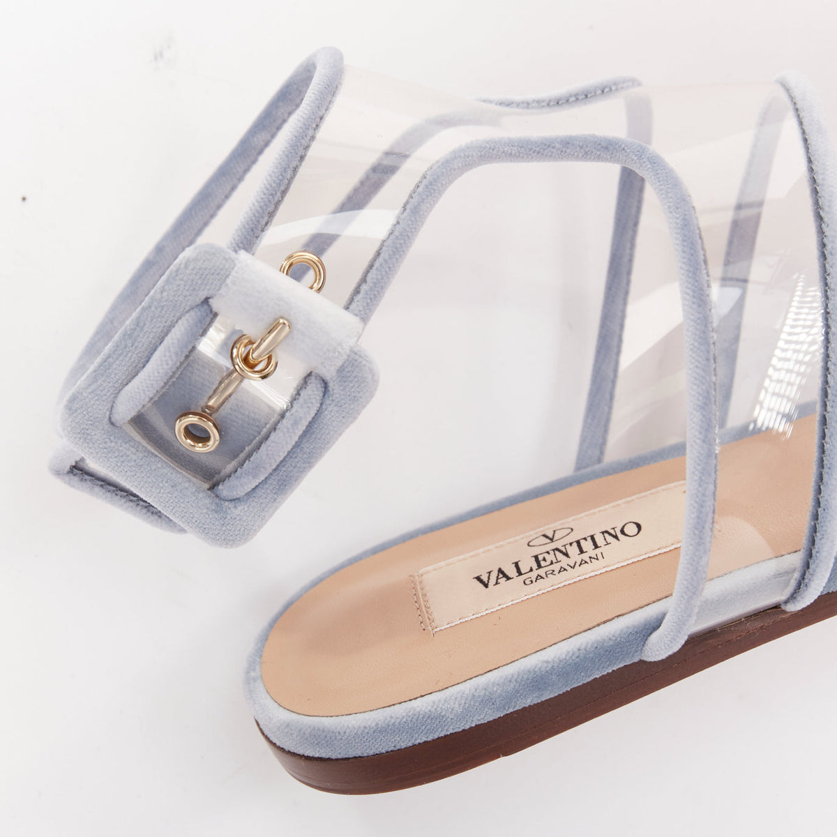Women's Valentino Velvet Trim Clear PVC Strappy Sandals