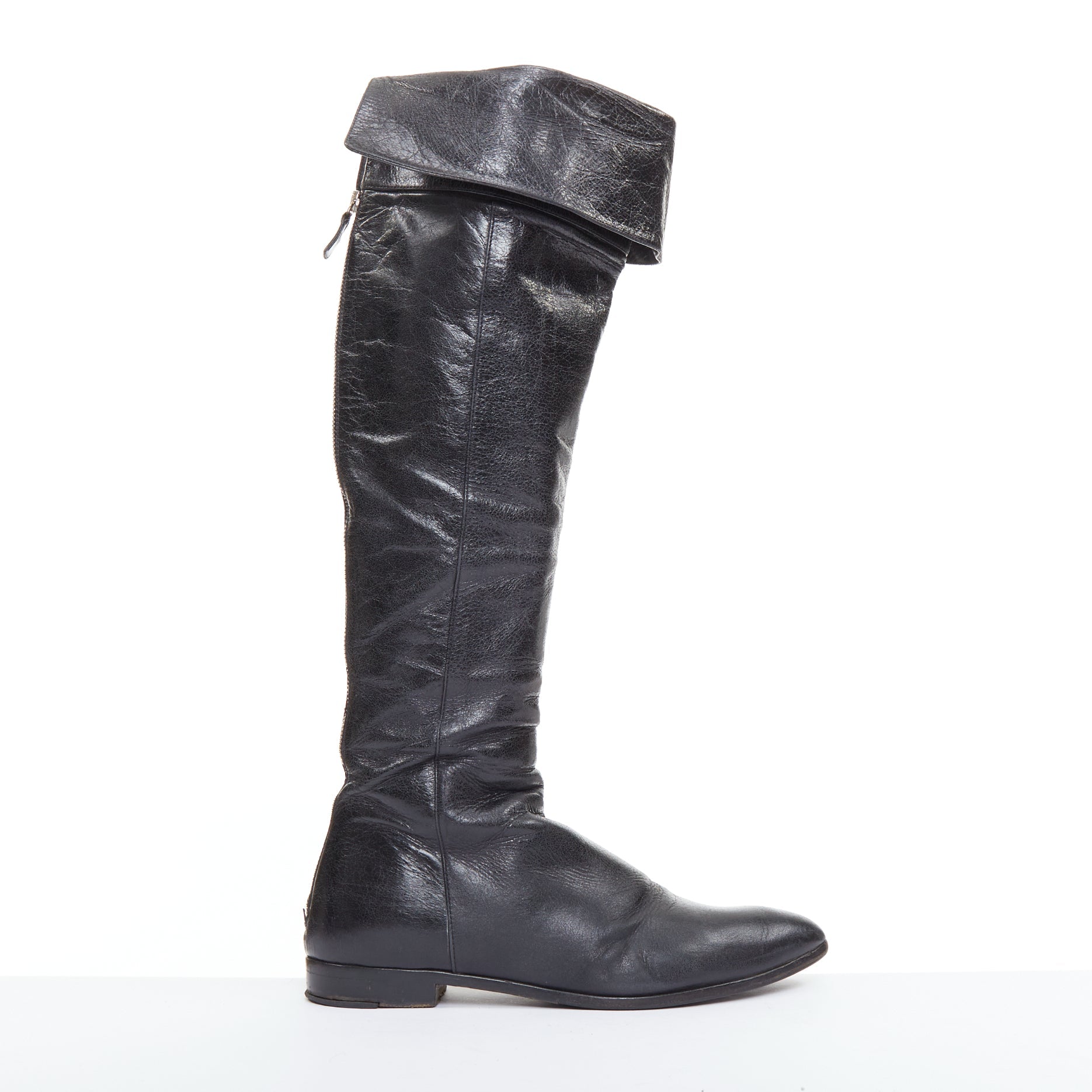Women's Prada Leather Over The Knee Zip Boots